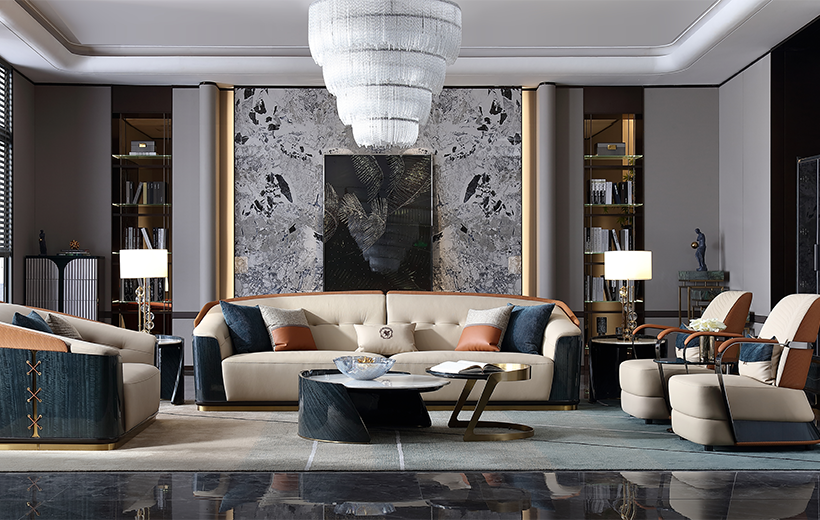 Fanbach Modern Light Luxury Full Genuine Leather Sofa Set - Eden